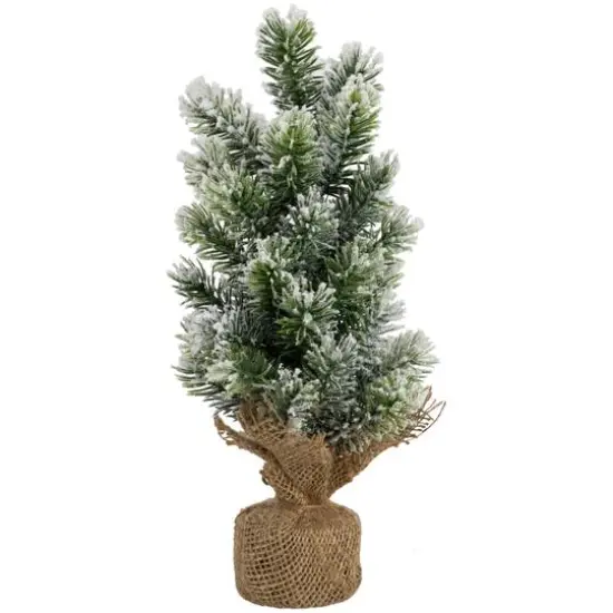 8.5", 12.5", & 17.5" Unlit Flocked Pine Artificial Christmas Trees with Burlap Base Set {4}
