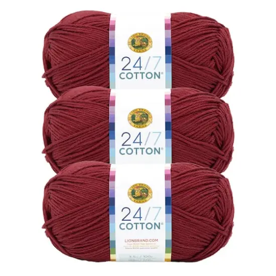 3 Pack Lion Brand&reg; 24/7 Cotton&reg; Yarn Burgundy {1}