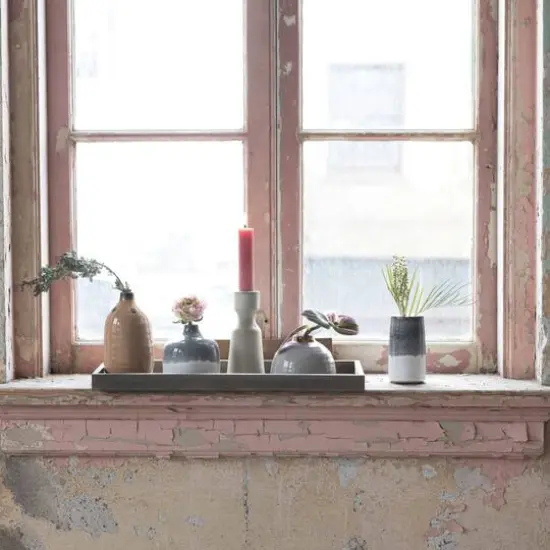 Hello Honey&reg; Multicolor Reactive Glaze Mango Wood Tray With Taper Holder & 4 Vases Set {9}