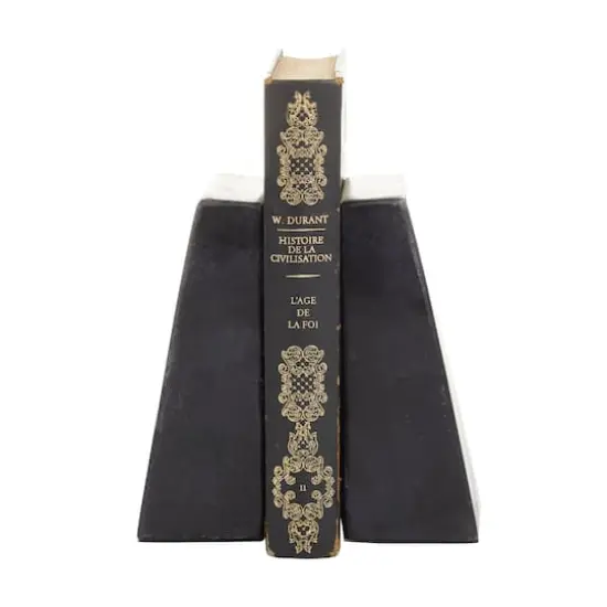 CosmoLiving by Cosmopolitan Set of 2" Black Marble Glam Bookends, 6" x 2" x 3" {3}