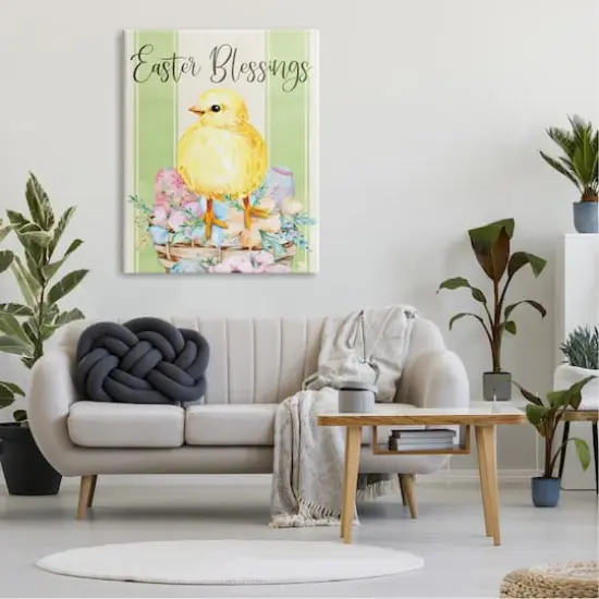 Stupell Industries Easter Blessings Text Striped Yellow Chick Egg Basket Canvas Wall Art {3}