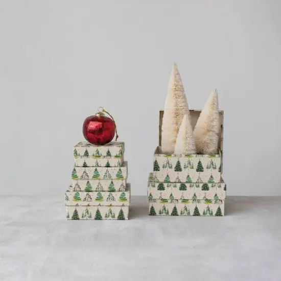 Hello Honey® Printed Recycled Paper Gift Box Set with Tree Pattern & Gold Metallic Ink {4}