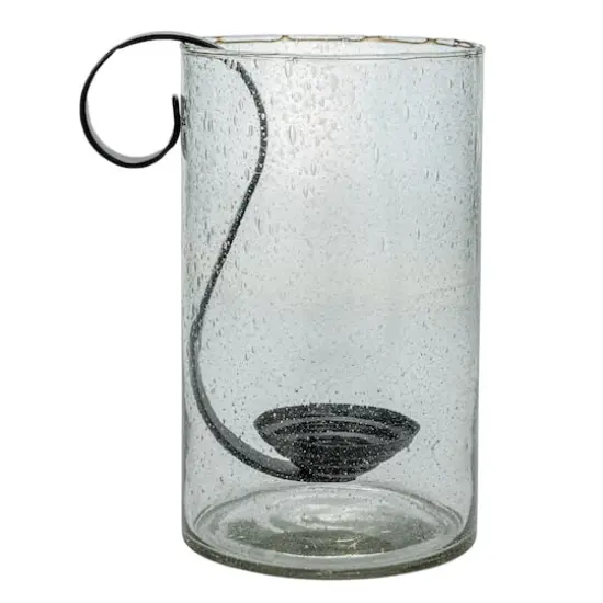 Hello Honey&reg; Clear Reclaimed Hurricane Bubble Glass with Metal Candle Holder {8}