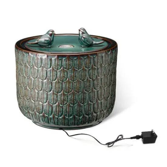 Glitzhome&reg; 15" LED Bird Cylindrical Ceramic Fountain Turquoise {7}