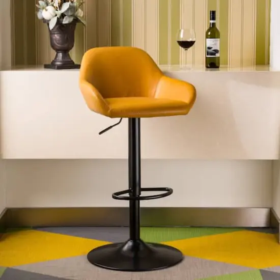 Glitzhome&reg; Mid-Century Leatherette Gaslift Adjustable Swivel Bar Stool Set Yellow {4}