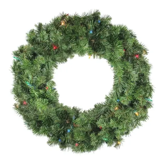 24" Pre-Lit Canadian Pine Artificial Christmas Wreath {1}