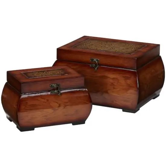 Brown Decorative Lacquered Wood Chests Set {1}