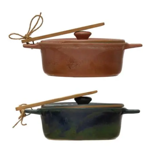 Hello Honey&reg; Blue Stoneware Brie Bakers with Bamboo Spreader, 2ct. {11}