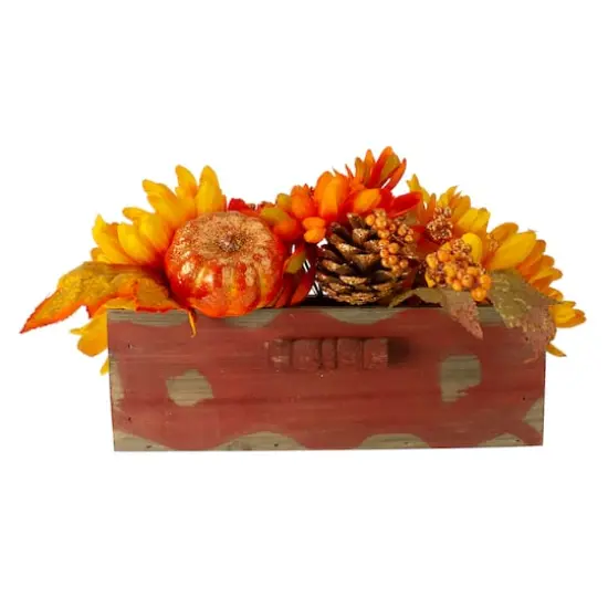 14" Autumn Harvest Maple Leaf & Berry Arrangement in Wooden Box {1}