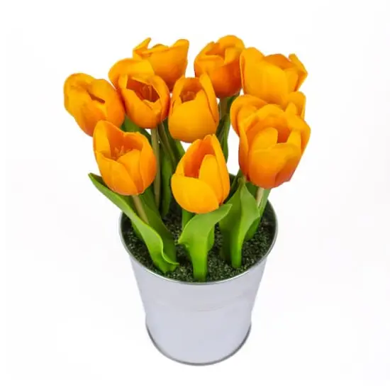 9" Tulip Bouquet in Metal Pot Orange {6}