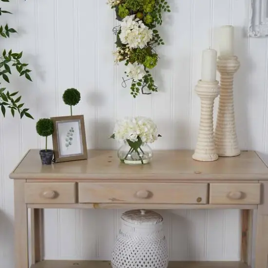 9" White Hydrangea Arrangement in Glass Vase {5}