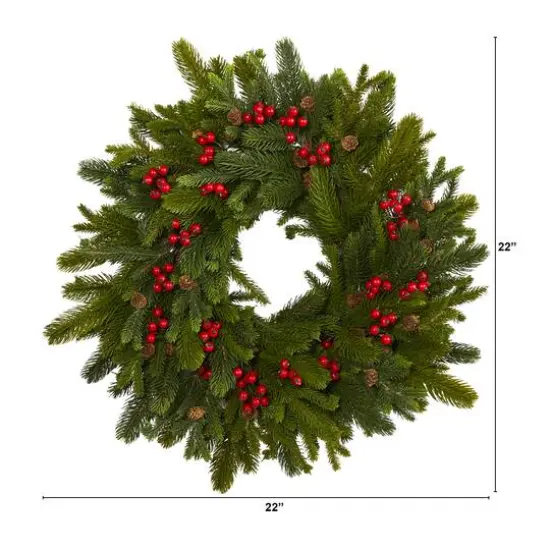 22" Pine, Pinecone & Berry Artificial Wreath {4}