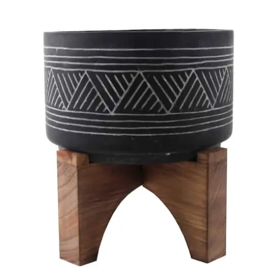  Flora Bunda 7" Mountain Cement Planter With Wood Stand {1}