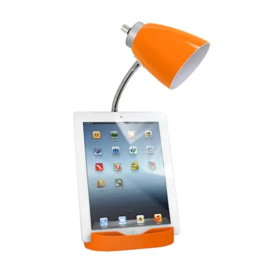 LimeLights 18.5" Gooseneck Desk Lamp with Tablet Stand and Charging Outlet Orange {8}