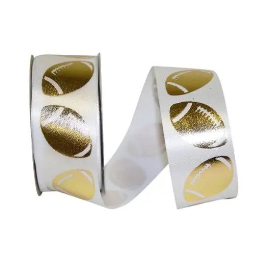 JAM Paper 1.375" x 25yd. Football Ribbon White and Gold {1}
