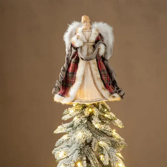 Glitzhome® 16.5" Faux Fur Woodland Christmas Angel Tree Topper {4}