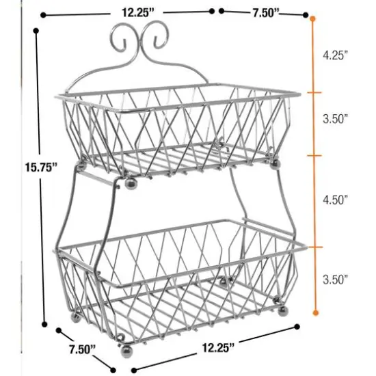 Sorbus 16" 2-Tier Wire Basket Stand Silver {6}