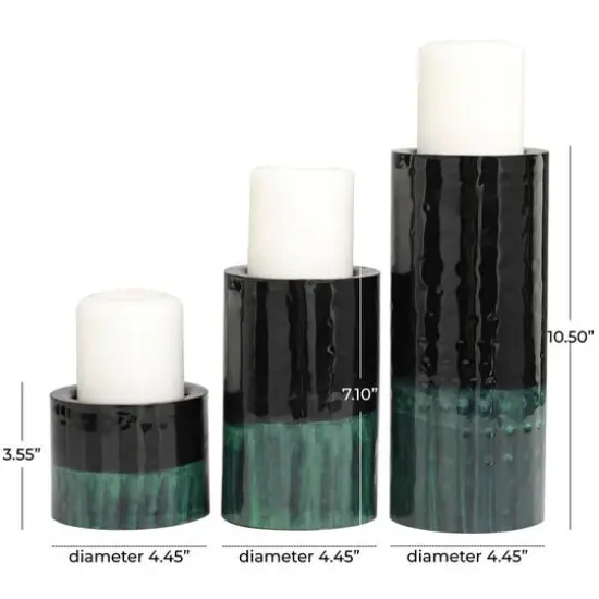 Green Metal Colorblock Candle Holder with Paint Streak Designs Set {8}