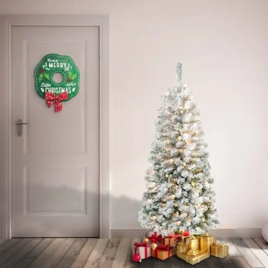 4.5ft. Pre-Lit Acacia Medium Flocked Artificial Christmas Tree, Clear Lights {3}