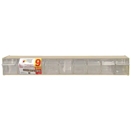 Quantum Storage Systems® 3.125" x 23.625" Ivory 9 Compartment Storage Box with Clear Tip Out Bins {1}