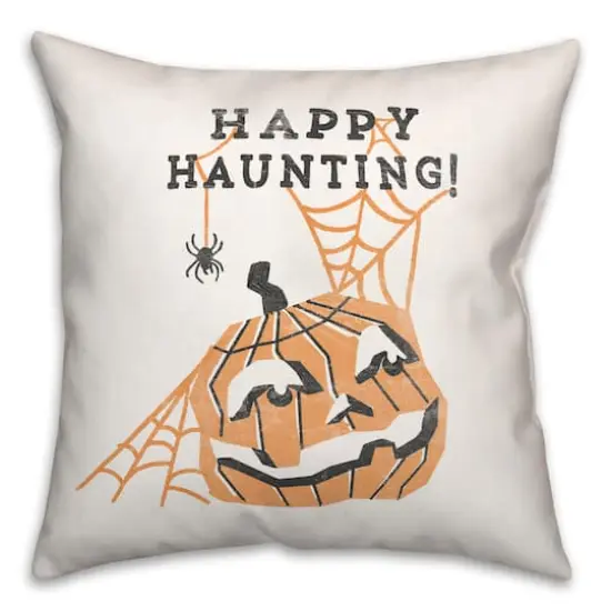 Mid Mod Pumpkin Happy Haunting Spun Poly Throw Pillow {1}