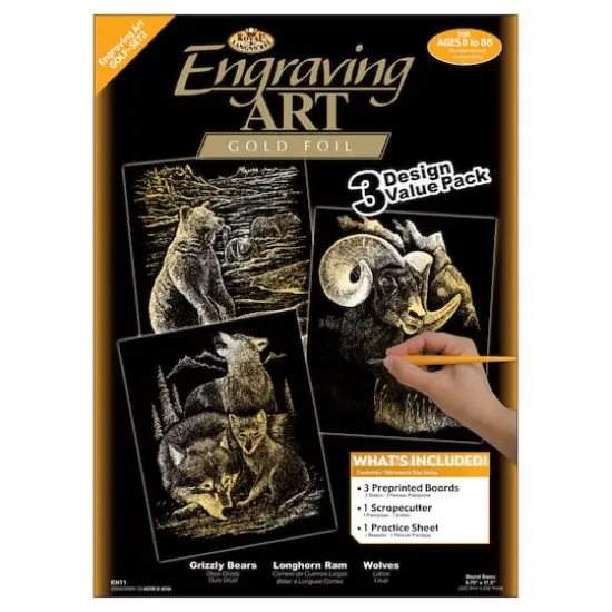 Royal & Langnickel&reg; Engraving Art&trade; Grizzly Bears, Ram & Wolves Gold Foil Value Pack Kit {1}