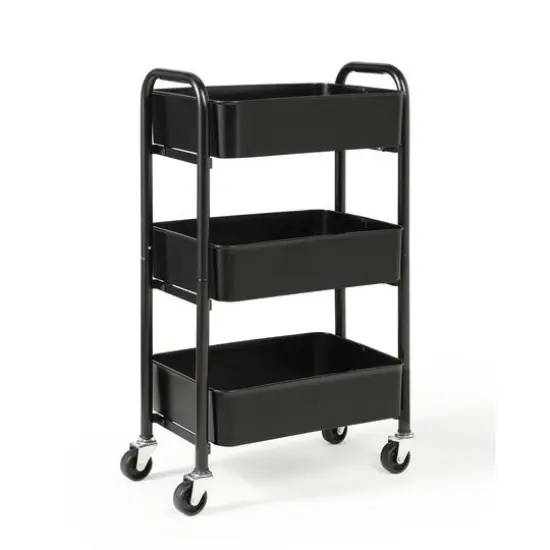 SunnyPoint Compact 3-Tier Metal Rolling Cart Black {1}