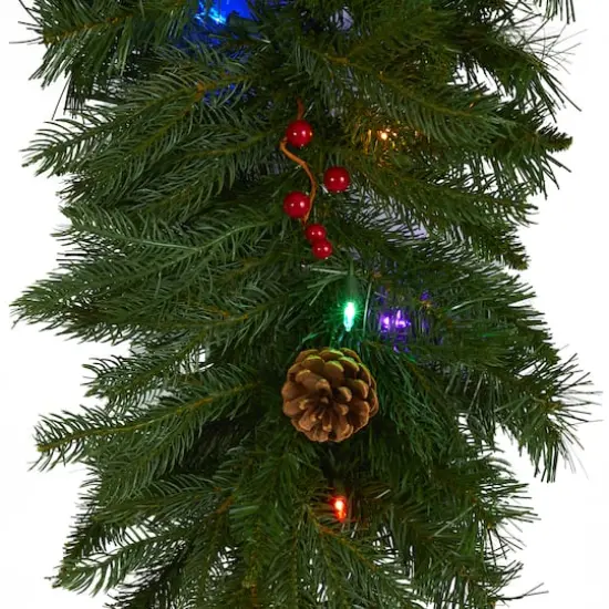 9ft. Pre-Lit Hanging Icicle Berries & Pinecones Christmas Garland, Multicolor LED Lights {4}