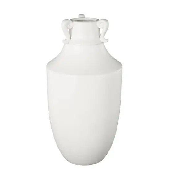 18.25" White Ceramic Sleek Amphora Vase with Scroll Handles {7}