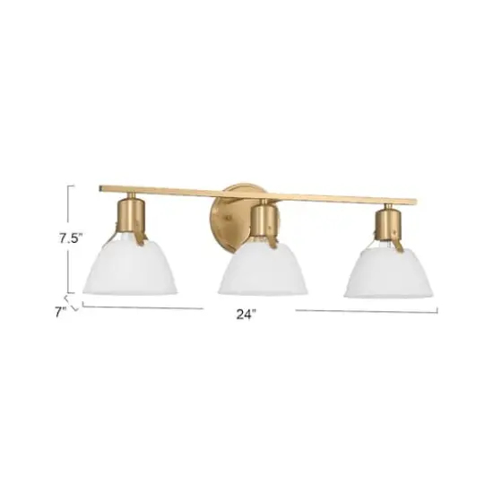 Hello Honey&reg; 24" Cooper White & Gold Metal 3-Light Vanity Light with Etched Glass Shades {12}