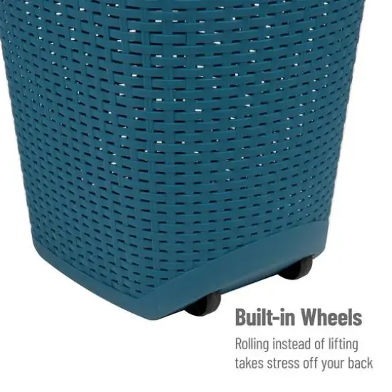Mind Reader 60L Ventilated Mobile Laundry Hamper with Cut Out Handle & Integrated Caster Wheels Blue {5}