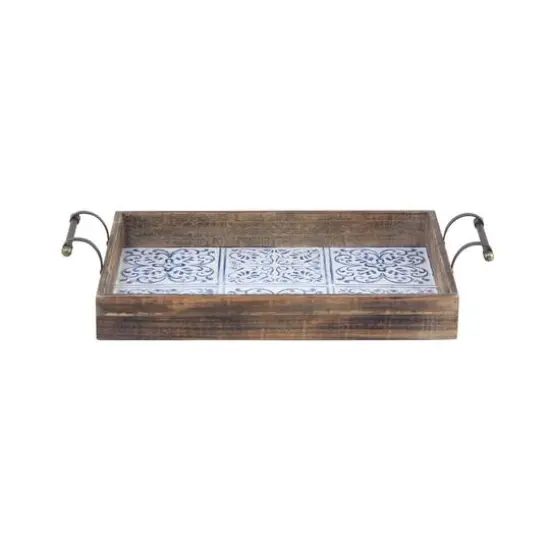 Natural Brown Wood Farmhouse Tray Set {6}