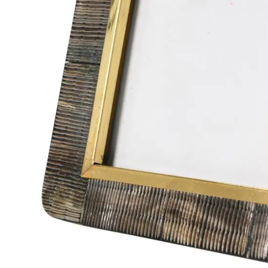 Hello Honey&reg; Black & Natural Hand-Carved Horn 5" x 7" Tabletop Frame with Brass Border {7}
