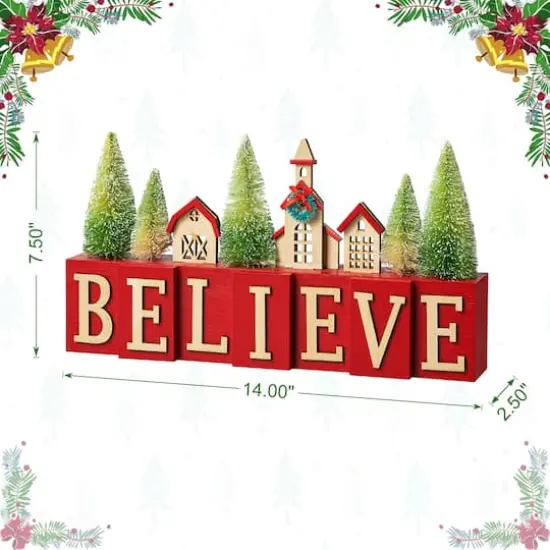 Glitzhome&reg; 14" Christmas Believe House & Brush Trees Table D&eacute;cor {9}
