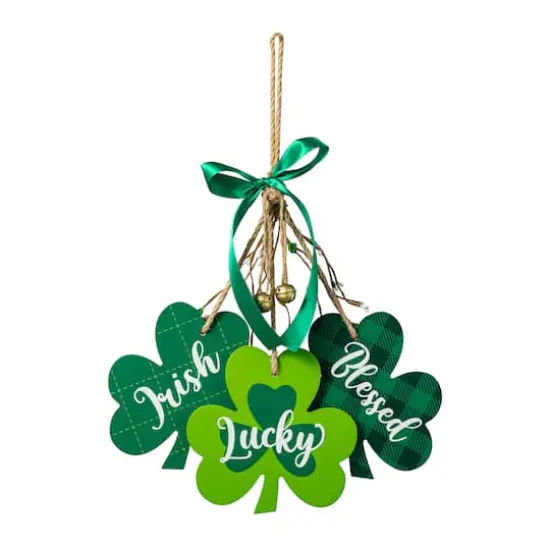 Glitzhome&reg; 18.5" St. Patrick's Wooden Shamrock Door Hanger {1}