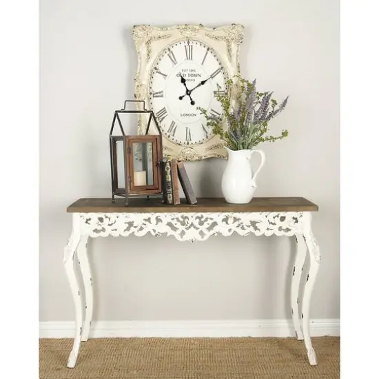 White Farmhouse Wood Console Table, 30" x 46" {6}