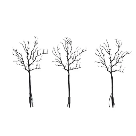 14in. Pre-Lit Artificial Halloween Black Twig Branches with 45 Orange LED Lights and Integrated Ground Stake - Set of 3 {1}