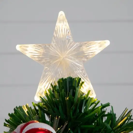 2ft. Fiber Optic Artificial Christmas Tree with Ornaments, Poinsettia & Star Topper in Decorative Planter {8}