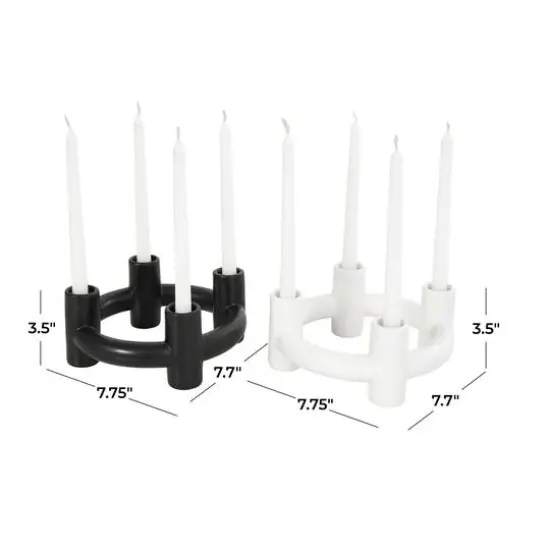 CosmoLiving by Cosmopolitan 8" Black & White Ceramic Geometric Circle Taper Candle Holder Set {8}