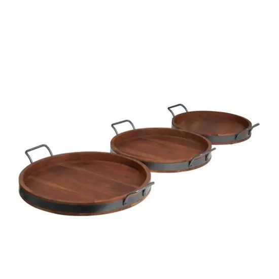 Round Wood Decorative Nesting Tray Set Brown {6}