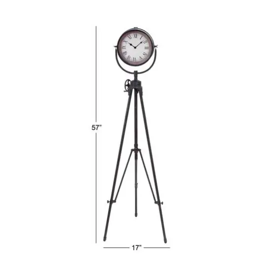 57" Black Metal Standing Industrial Clock {6}