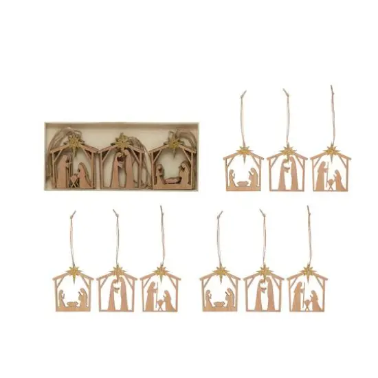 Hello Honey&reg; 9ct. Wood Nativity Ornaments with Gold Glitter Star {1}