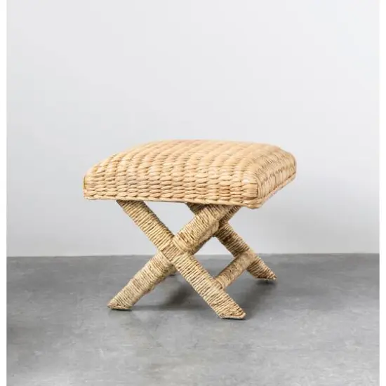Hello Honey&reg; 18.5" Wood & Water Hyacinth Woven Stool {3}