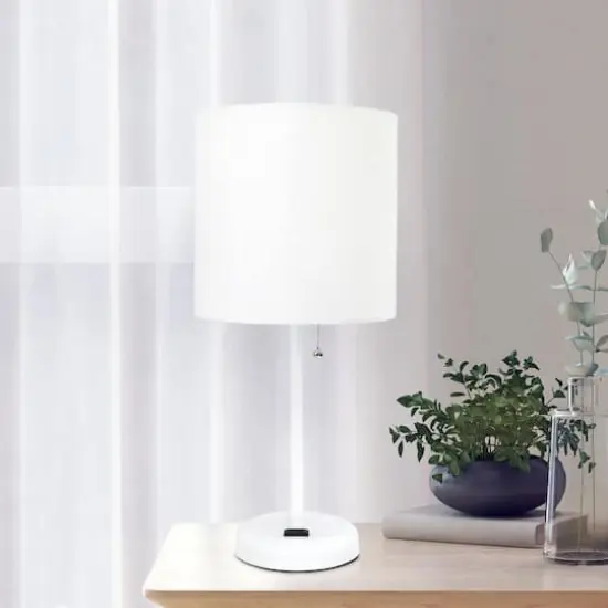 Creekwood Home Oslo 19.5" Power Outlet Table Lamp White Base/White Shade {3}