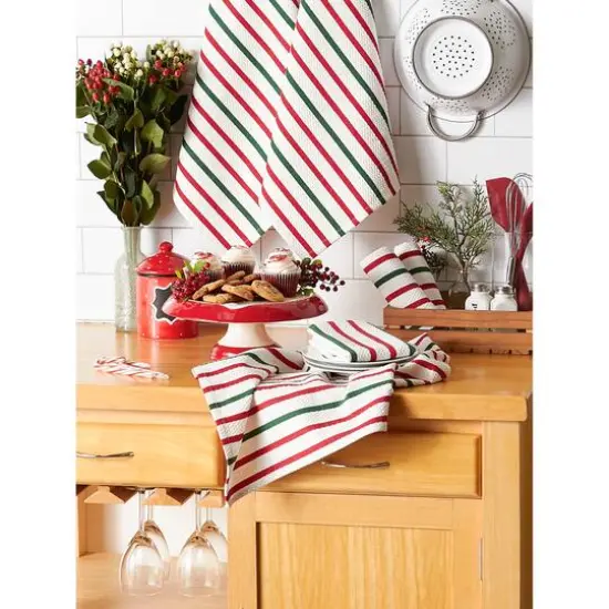 DII&reg; Holiday Stripes Heavyweight Dishtowel & Dishcloth Set {8}