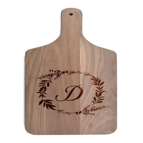 Floral Wreath Monogram Walnut Paddle Cutting Board D {1}