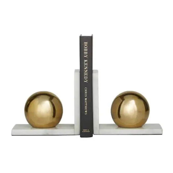 CosmoLiving by Cosmopolitan 6" Metallic Sphere & Marble Bookend Set Gold/White {1}