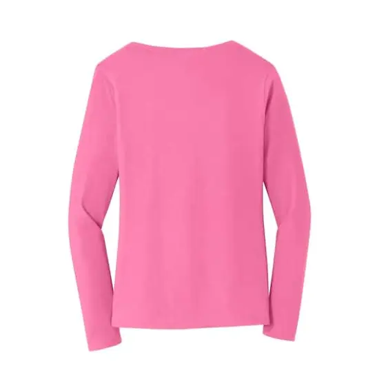 Port & Company&reg; Fan Favorite&trade; Colors Long Sleeve Ladies V-Neck T-Shirt New Pink {5}
