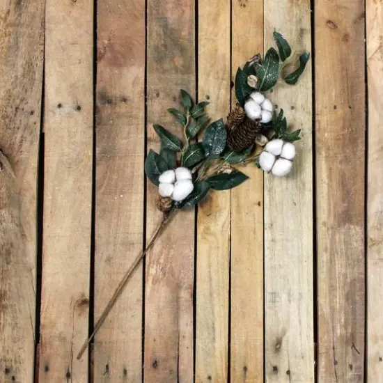 White Cotton Flowers & Foliage Artificial Twig Pick {4}