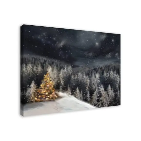 Lit Tree Winter Landscape Canvas Wall Art {3}